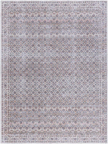 Agrata Washable Area Rug with a traditional floral pattern in beige, burnt orange, charcoal, cream, and gray. Design-Rectangle-537