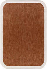 Close-up of the Chetan Brown Outdoor Rug. Shows the woven texture and cream border. Design-Rectangle-537
