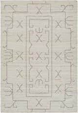 Close-up of the hand woven Chanda Area Rug. Beige wool rug with a contemporary geometric pattern. Design-Rectangle-537