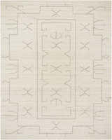 Close-up of the hand-woven Chanda Area Rug. Beige wool rug with a contemporary geometric pattern. Design-Rectangle-810