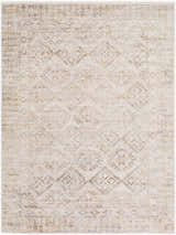 Close-up of the Cadell Area Rug, a beige and ivory farmhouse style rug with a traditional diamond pattern. Design-Rectangle-57