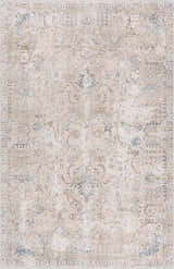 Close-up of the Beige Holi-4600 Washable Area Rug. Features a traditional vintage design in cream, brown, and peach tones. Design-Rectangle-5373