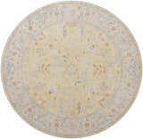 Round Dario Thick Luxe Area Rug in amber, gray, and dusty pink with a traditional floral pattern. Design-Round-67