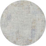 Close-up of round Deka Deep Teal Thick Luxe Rug. Contemporary design in brown, teal, and gray hues. Machine woven polyester texture. Design-Round-67