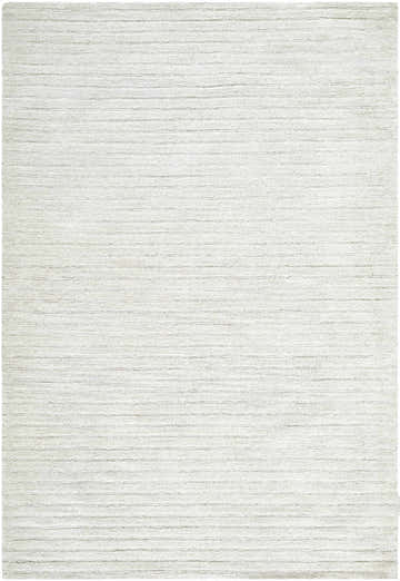 Close-up of the hand-tufted Destry Ivory Area Rug. Cream and light taupe wool rug with a subtle horizontal stripe pattern. Design-Rectangle-576