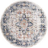 Round Dorval Traditional Rug with cream background and navy, brick red, and light beige oriental pattern. Design-Round-67