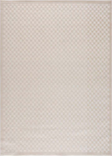 Close-up of Gaiwan Cream Washable Area Rug with a subtle checkerboard pattern in cream and off-white tones. Design-Rectangle