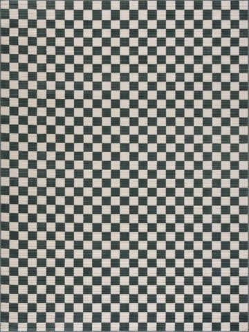 Close-up of the Kaysar Oil Green Checkered Washable Area Rug, featuring an off-white and petrol blue checkered pattern. Design-Rectangle