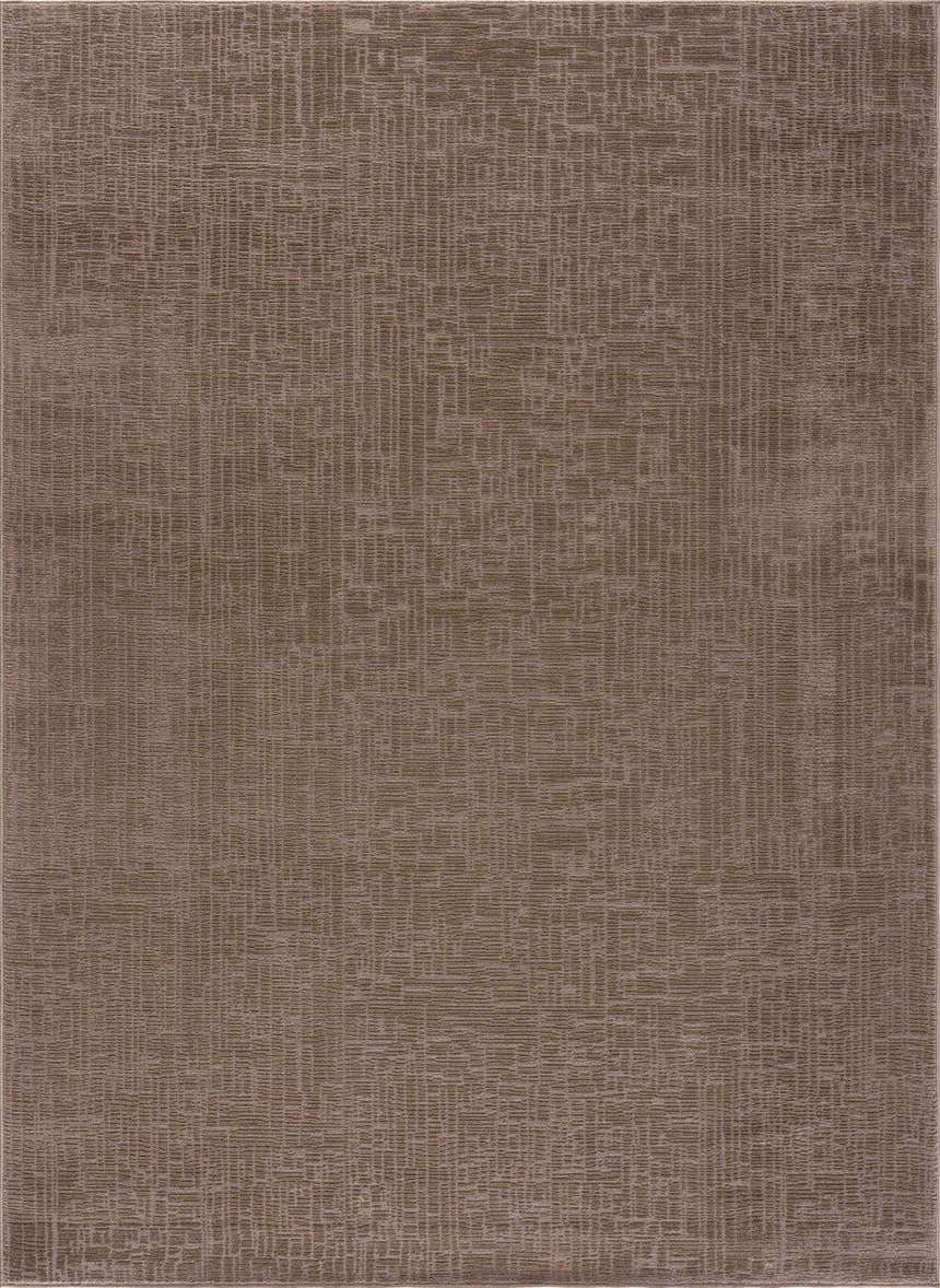 Close-up of the Leanna Light Brown Washable Area Rug, featuring a subtle geometric pattern and soft, textured weave. Design-Rectangle
