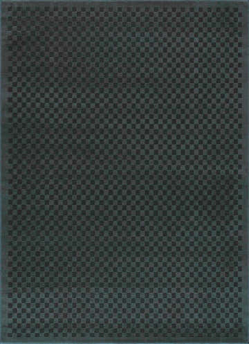 Close-up of the Gaiwan Oil Green Washable Area Rug, featuring a subtle checkerboard pattern in petrol blue hues. Design-Rectangle