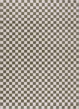 Close-up of the Kaysar Olive Green Checkered Washable Area Rug. The rug has a green and off-white checker pattern. Design-Rectangle
