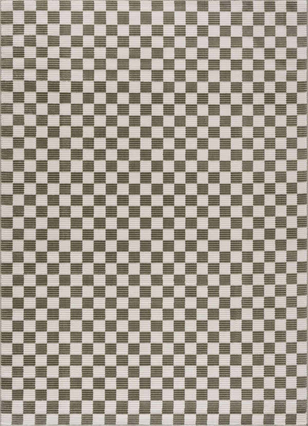Sample Kaysar Olive Green Checkered Washable Area Rug