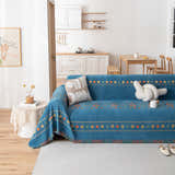 Bohemian Geometric Sofa Throw Cover, Cozy & Protective Ethnic-Inspired Couch Cover