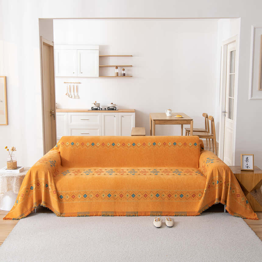 Bohemian Geometric Sofa Throw Cover, Cozy & Protective Ethnic-Inspired Couch Cover