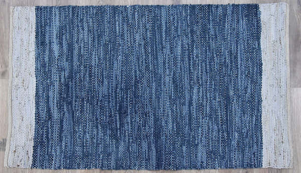 Timbergirl Navy Natural Leather and Jute Handmade Rug