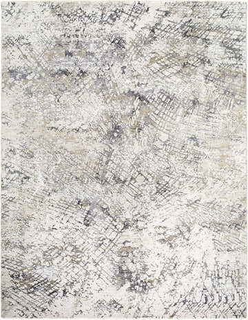 Close-up of Aolani Cream Area Rug. Southwestern style rug with charcoal, gray, ivory, and tan abstract pattern. Design-Rectangle-710102