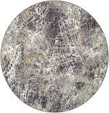 Close-up of the round Aolani Medium Gray Area Rug, featuring a Southwestern-inspired pattern in black, gray, ivory, and tan. Design-Round-53