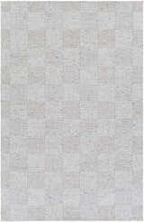 Close-up of the hand woven Eckman Wool Checkered Rug. Black, charcoal, and off white contemporary design. Design-Rectangle-576