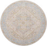 Round Ehan Cream Thick Luxe Oushak Rug with a traditional design in amber, blue, and beige tones. Design-Round-67