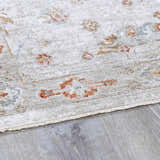 Close-up of Elimbah Thick Luxe Area Rug showing beige, brick red, and blue floral pattern and plush texture. Pile