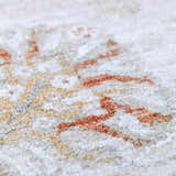 Close-up of the Elimbah Thick Luxe Area Rug showing beige, brick red, and gold floral pattern and soft, plush texture. Texture