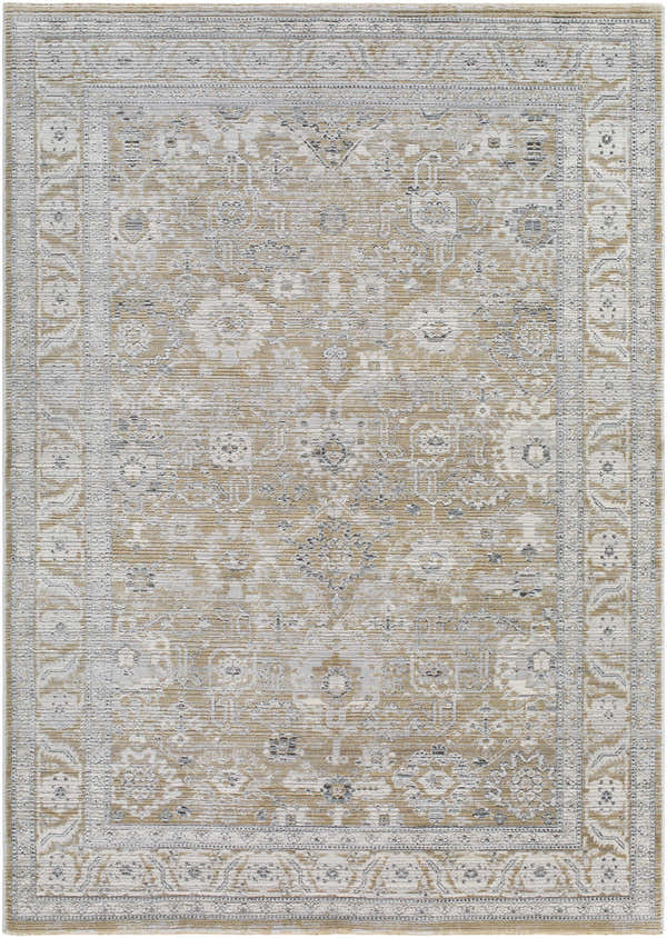 Detailed view of the Alexia Light Gray Area Rug with traditional floral and geometric pattern. Design-Rectangle-679