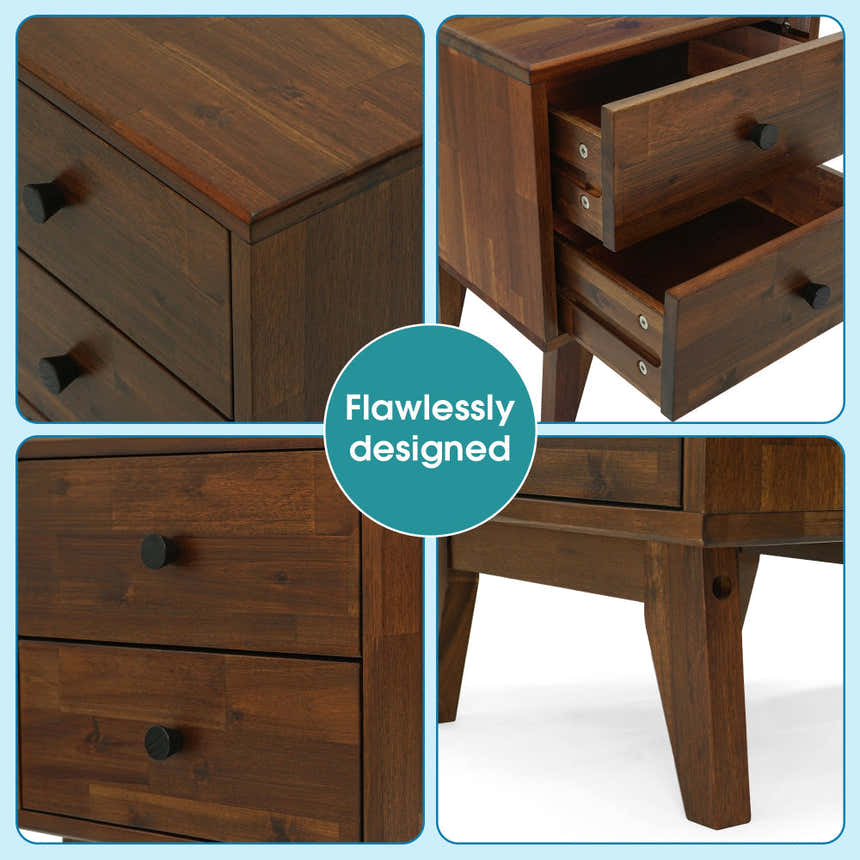 Acacia Silvia 2-Drawer Solid Wood Nightstand