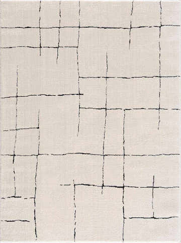 Close-up of the Koume Beige Maze Area Rug, featuring a black geometric maze pattern on a soft beige background. Design-Rectangle-537