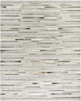 Close-up of the hand-crafted Fico Area Rug. Contemporary geometric design in dark brown, ivory, tan, and taupe. Design-Rectangle-810