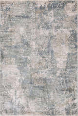 Close-up of the Fallin Gray Thick Luxe Abstract Striped Rug featuring shades of gray, sage, taupe, and pale blue. Design-Rectangle-58