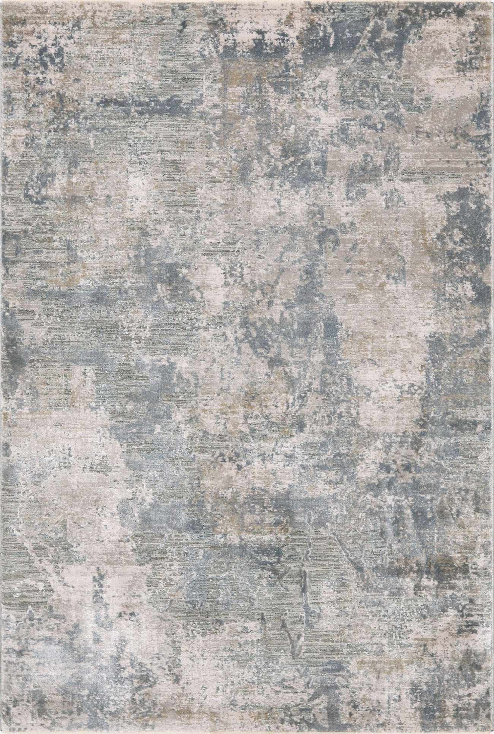 Close-up of the Fallin Gray Thick Luxe Abstract Striped Rug featuring shades of gray, sage, taupe, and pale blue. Design-Rectangle-58