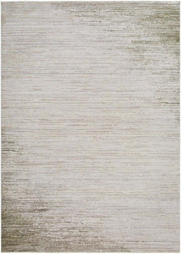 Close-up of the Atarah Area Rug. Machine woven with a subtle horizontal pattern in ash, desert sand, and light silver tones. Design-Rectangle-537