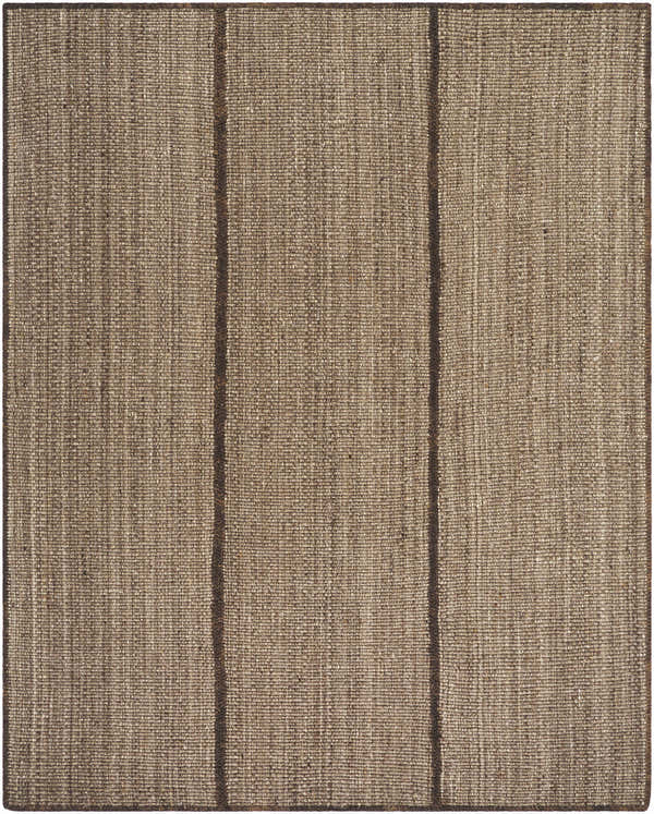 Close-up of the Lisua Global Modern Hand Woven Wool Area Rug. Neutral tones, subtle vertical stripe design, and textured wool weave. Design-Rectangle-810