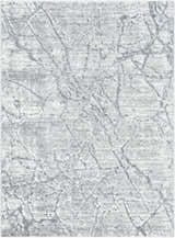 Close-up of the Genkei Black Area Rug, showing a gray and black abstract pattern with a textured, machine-woven construction. Design-Rectangle-5373