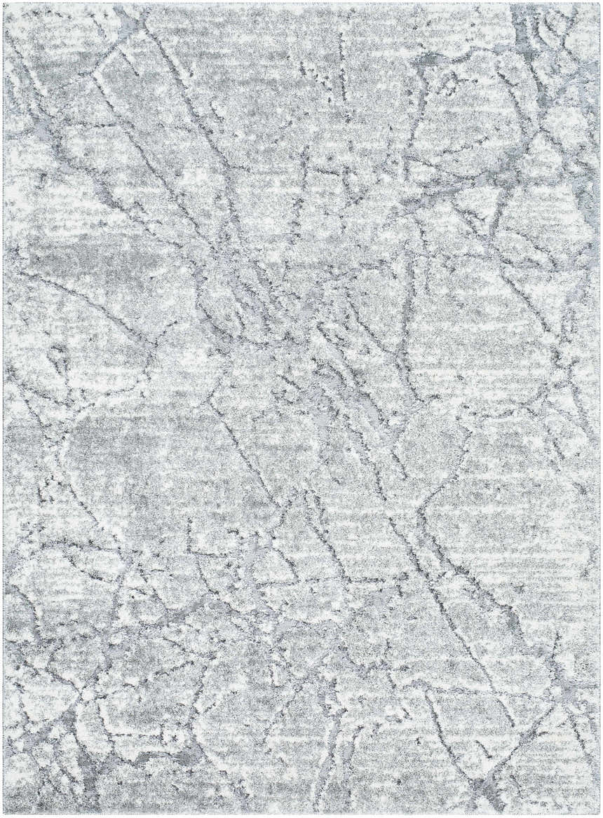 Close-up of the Genkei Black Area Rug, showing a gray and black abstract pattern with a textured, machine-woven construction. Design-Rectangle-5373
