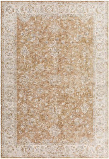 Close-up of the Avivit Cream Area Rug featuring a traditional floral pattern in cream, tan, and blue hues. Design-Rectangle-6796
