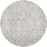 Round Glengarry Thick Luxe Boutique Rug in dusty sage, beige, gray, and teal with a traditional vintage pattern. Design-Round-67