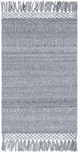 Close-up of the slate blue Eagletown Area Rug. Hand-woven recycled PET yarn with knotted fringe detail. Design-Rectangle-23