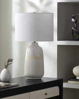 Dark Gray Bohemian Table Lamp with global details for bedside or console tables