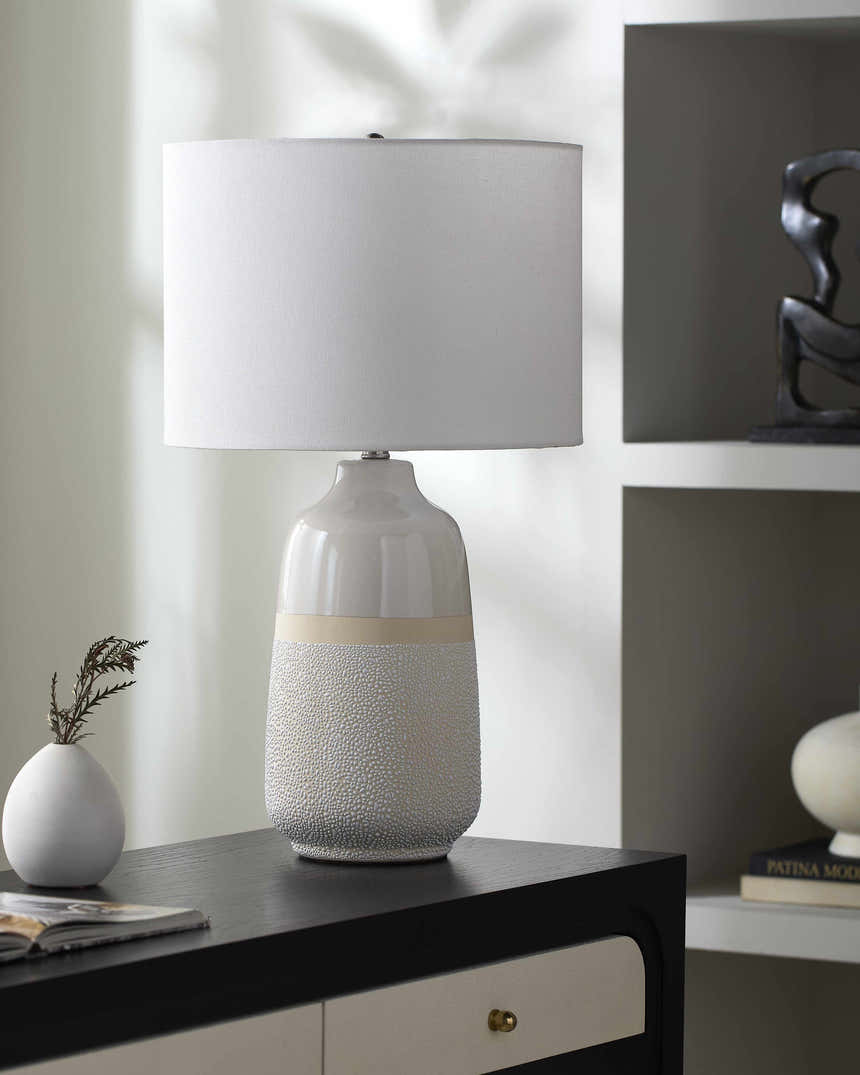 Dark Gray Bohemian Table Lamp with global details for bedside or console tables
