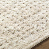 Close-up of the cream Armand Luxe Shag Rug, showing its plush, soft texture and subtle geometric pattern. Texture