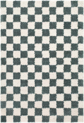 Close-up of the Goianinha Area Rug featuring a green and white checkerboard pattern with a soft, textured pile. Design-Rectangle-537