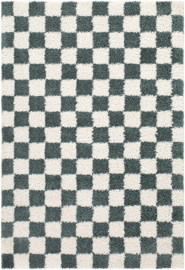Close-up of the Goianinha Area Rug featuring a green and white checkerboard pattern with a soft, textured pile. Design-Rectangle-537