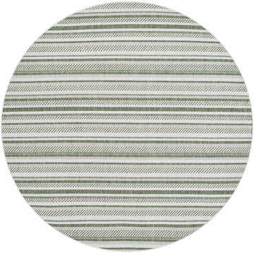 Close-up of a round Gram Striped Nordic Rug. Striped pattern in shades of gray and brown. Farmhouse style. Design-Round-67