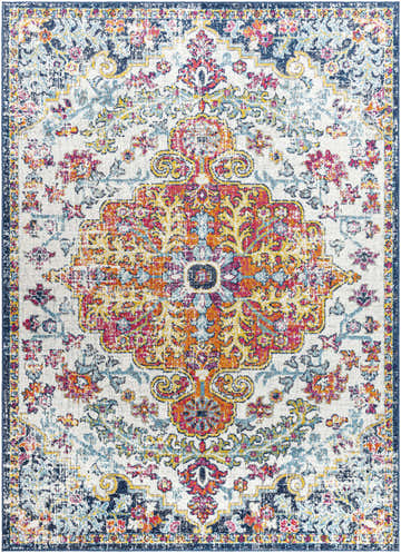 Detailed close-up of the Livabliss Harput HAP-1000 area rug with a traditional floral pattern in aqua, blue, orange, and red. Design-Rectangle-679