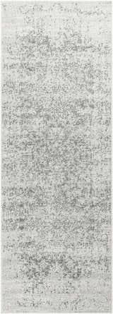 Close-up of the Livabliss Harput HAP-1024 area rug. Charcoal and off-white traditional farmhouse pattern. Polypropylene texture. Design-Runner-2773