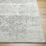 Close-up of the Livabliss Harput HAP-1024 area rug showing its charcoal and off white traditional pattern and soft texture. Front