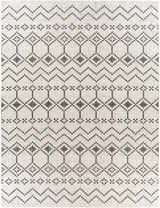 Close-up of the Haynesville Moroccan Design Pixel Rug. Black and white pixelated geometric pattern. Design-Rectangle-710102