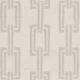 Close-up of the Hazlet Area Rug. Beige wool rug with a gray geometric chain-link pattern. Contemporary style. Swatch