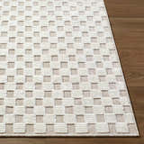 Close-up of the Anthea Light Gray Washable Area Rug showing a woven checkerboard pattern and textured pile. Front
